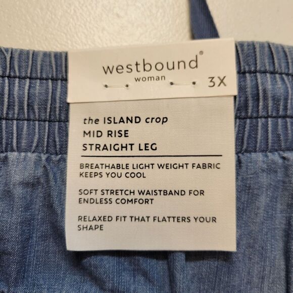 Westbound The Island Crop Blue Cotton Blend Cropped Straight Leg Pants Women's - Picture 6 of 12